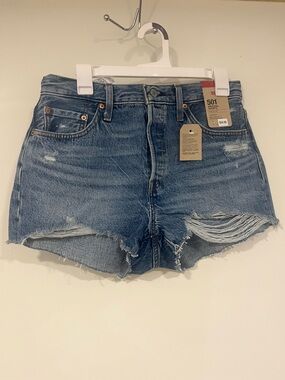 Levi's Distressed Light Blue High-Rise Jean Shorts